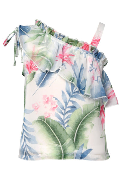 One Shoulder Tropical Ruffle Top (B18259) – Sara Sara